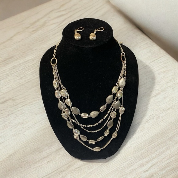 Vintage Necklace asymmetrical, silver tone, five strand necklace and earrings - Picture 2 of 6